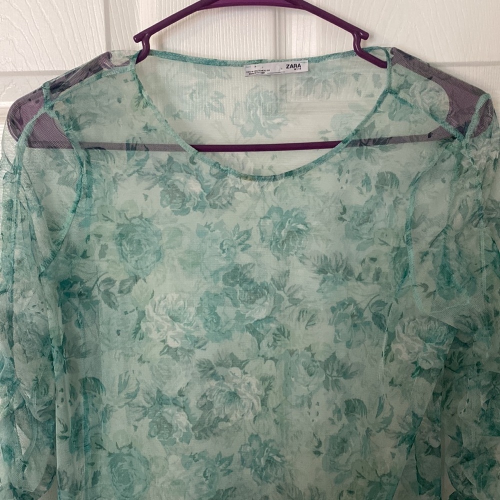 Zara Sheer Floral Ruched Long Sleeve Blouse - Picture 8 of 9